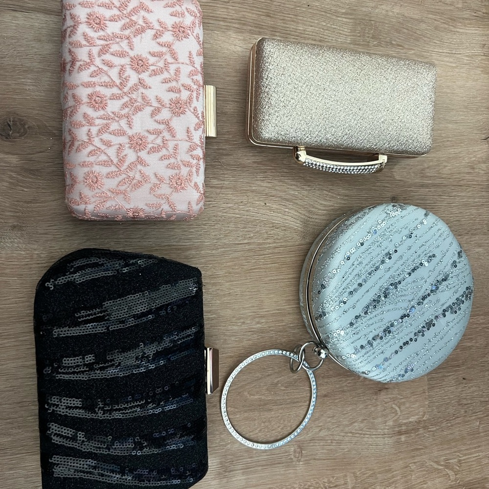 Elegant Clutch Bag Set in Pink, Gold, Black, and Silver